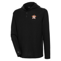Men's Houston Astros Antigua Strong Hold Long Sleeve Henley baseball Hoodie baseball T-shirt - Black