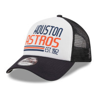 Men's Houston Astros New Era Stacked A-Frame Trucker 9FORTY Adjustable Hat - White/Navy