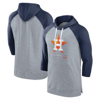 Men's Houston Astros Baseball Raglan 3/4-Sleeve Pullover baseball Hoodie - Heather Gray/Heather Navy