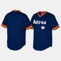 Houston Astros Cooperstown Collection Mesh Wordmark V-Neck Navy Mitchell & Ness Jersey Men's