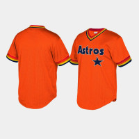 Houston Astros Cooperstown Collection Mesh Wordmark V-Neck Orange Mitchell & Ness Jersey Men's