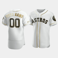 Men's Houston Astros #00 Custom White Golden Edition Authentic Jersey