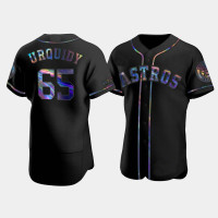 Men's Houston Astros Jose Urquidy Black Iridescent Logo Authentic Holographic Limited Jersey