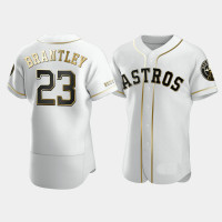 Men's Houston Astros #23 Michael Brantley White Golden Edition Authentic Jersey Men's Houston Astros #23 Michael Brantley White Golden Edition Authentic Jersey