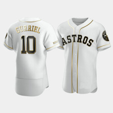 Men's Houston Astros #10 Yuli Gurriel White Golden Edition Authentic Jersey