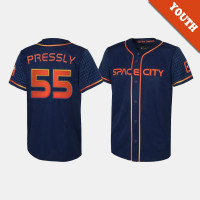 Youth Houston Astros #55 Ryan Pressly Navy 2022 City Connect Replica Jersey