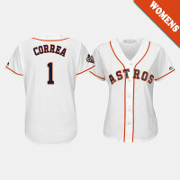 Women's Houston Astros #1 Carlos Correa 2019 World Series Bound Cool Base White Jersey