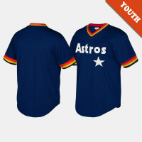 Youth Houston Astros Cooperstown Collection Mesh Wordmark V-Neck Navy Mitchell & Ness Jersey