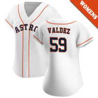 Framber Valdez #59 Houston Astros Women's Home Jersey - White Replica Framber Valdez #59 Houston Astros Women's Home Jersey - White Replica